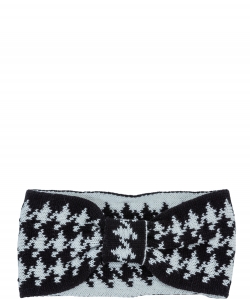 Houndstooth Pattern Knitted Head Band HN320071 BLACK